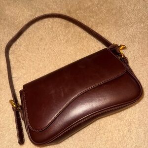 Classic Brown Leather Shoulder Bag - Women's Handbag